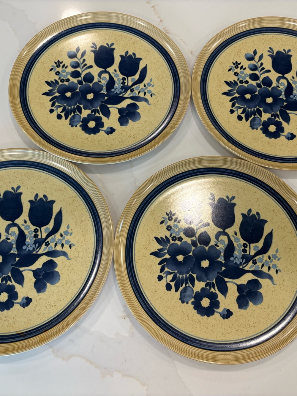 Vintage Melamine Lexington Blue Floral Ceramic 10” plates Set of 4